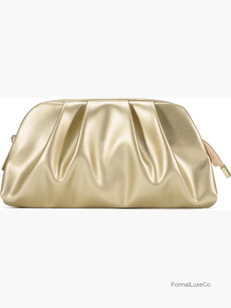 Elegant Pleated Vegan Leather Clutch Purse Detachable Chain Evening Bag